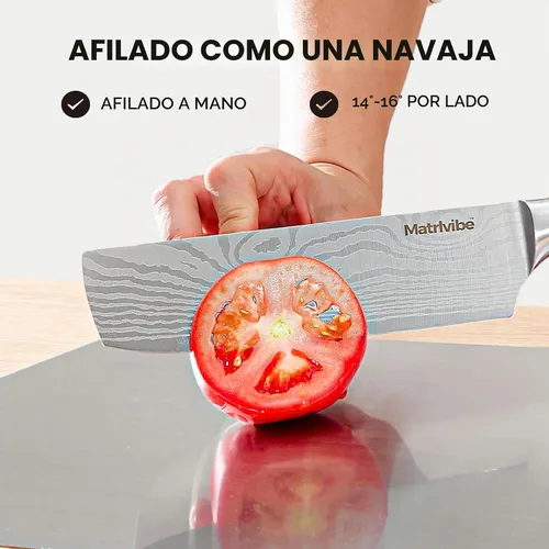 Vista 4 de Cuchillo Nakiri - Cuchillo de verduras de 7" de corte preciso, cuchillo de cocina de acero de alto carbono, cuchillo de chef japonés multiusos