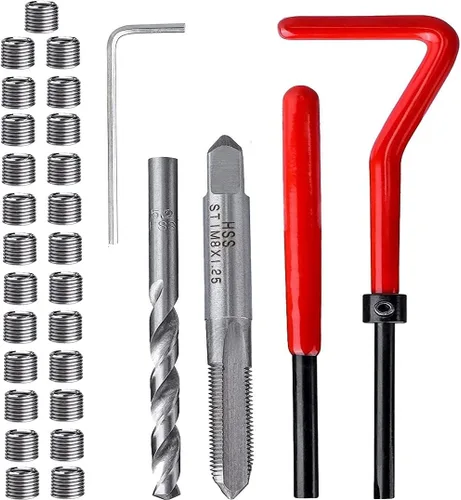 Vista 9 de Kit de 30 piezas de inserción de reparación de roscas M5 x 0.03 in, kit de reparación de roscas de acero inoxidable, compatible con bobinas