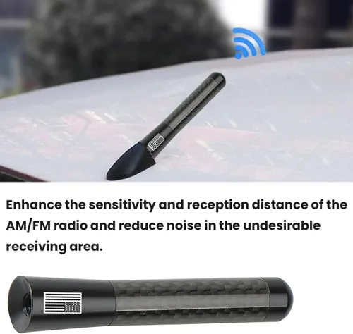 Vista 3 de BESULEN Antena Corta de Coche, Antena de Radio de Auto de 3.1 Pulgadas de Fibra de Carbono con Bandera Americana de Aluminio para Recepción AM/FM