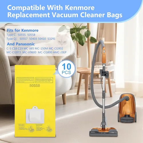 Vista 3 de Paquete de 10 bolsas de repuesto para aspiradora Kenmore tipo C/Q 5055, 50555, 50557, 50558, 53292 y tipo C-5, C-18, serie 200, serie 400, serie