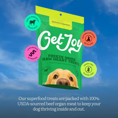 Vista 6 de Get Joy Golosinas liofilizadas 100% de corazón de res para perros, 4 onzas Carne de órgano de un solo ingrediente, complemento de comida cruda