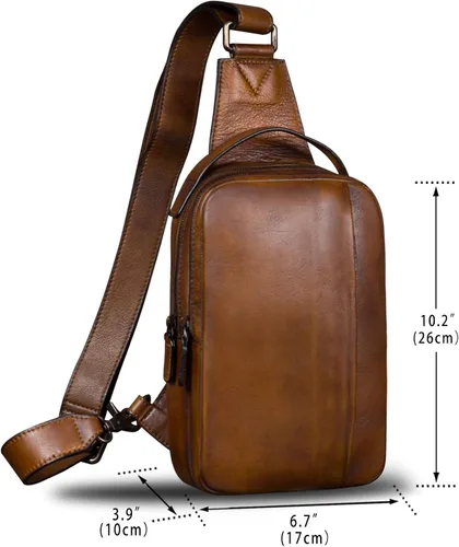 Vista 4 de IVTG Bolso bandolera de cuero genuino para hombres y mujeres, mochila vintage de cuero real, bolso cruzado de hombro, bolso de pecho