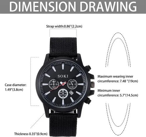 Vista 3 de Lancardo Reloj deportivo con esfera negra para hombre correa de nailon impermeable vela de fecha al aire libre para Navidad