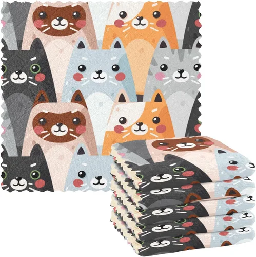 Vista 10 de CaTaKu Paños de cocina de animales del bosque de acuarela, paquete de 6 trapos reutilizables para lavar, paños de limpieza de microfibra, paños