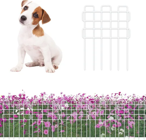 Vista 10 de ShopLaLa Valla de jardín para animales (10 paneles) de 12 pulgadas de largo x 16.5 pulgadas de alto, valla de alambre de metal blanco pequeña