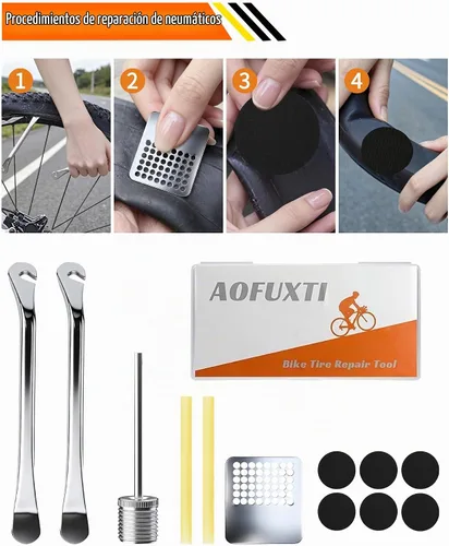 Vista 4 de Kit de reparación de bicicleta de 14 piezas con bomba de neumáticos, portátil y duradero
