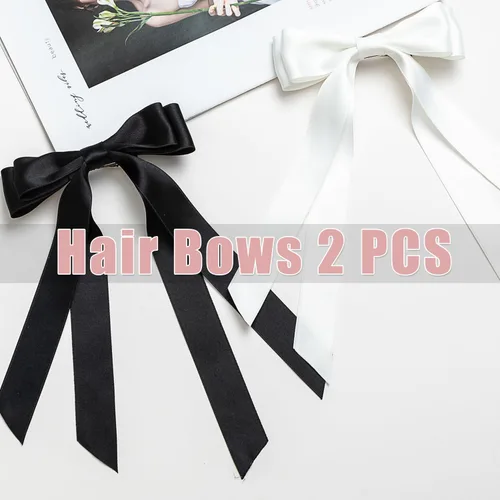 Vista 4 de Seneeel Lazos para el cabello, 2 piezas grandes de lazo doble para mujer, negro, blanco