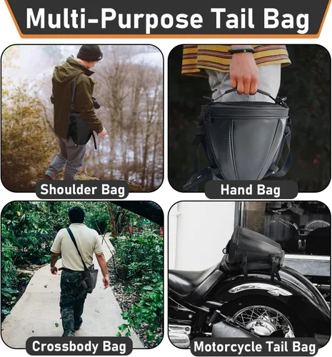 Vista 5 de Bolsa de cola para motocicleta, multifuncional, para guardar en el asiento trasero, bolsa de sillín, bolsa de tanque para motocicleta con correa