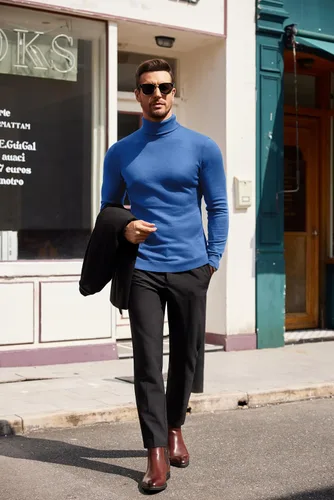 Vista 8 de COOFANDY Suéter de cuello alto ajustado para hombre, casual, básico, de manga larga, suéter de punto