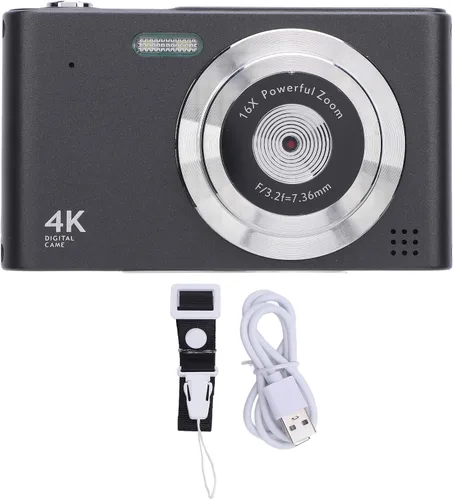 Vista 8 de Cámara digital, cámara de vlogging 4K 48MP, cámara digital de apuntar y disparar con flash, pantalla de 2.4 pulgadas, cámara pequeña compacta
