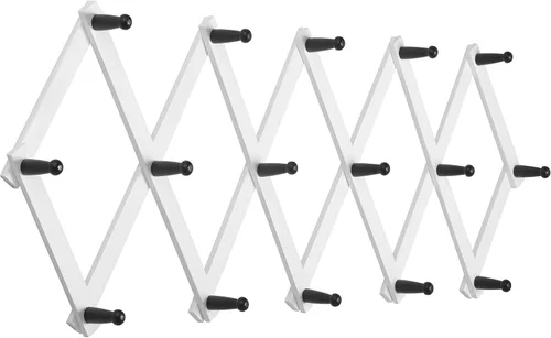 Vista 13 de SKOLOO Perchero de pared para sombreros con 14 ganchos, de madera maciza, moderno, perchero de pared expandible para abrigos, sombreros, bolsos