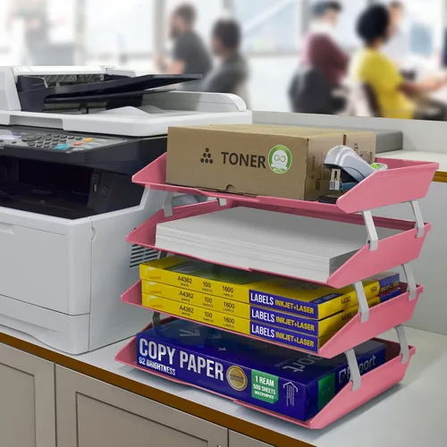 Vista 4 de Acrimet Facility - Organizador de archivos de escritorio de plástico de 4 niveles (color rosa sólido)