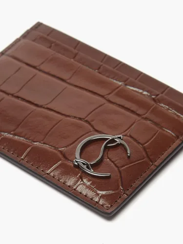 Vista 4 de Christian Louboutin Tarjetero Kios de cuero con relieve de cocodrilo marrón para hombre, Marrón, Tarjetero