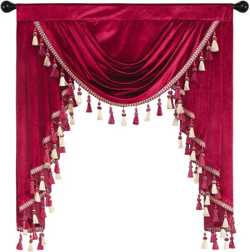 Vista 22 de VOGOL Cenefa de cortinas de terciopelo grueso para dormitorio, cenefas de cascada de lujo con aislamiento térmico dorado para sala de estar formal