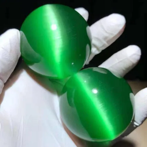 Vista 2 de Bolas artificiales de cristal Baoding de ojo de tigre de gato verde de 2 pulgadas, bolas de terapia de manos, bolas de estrés para aliviar