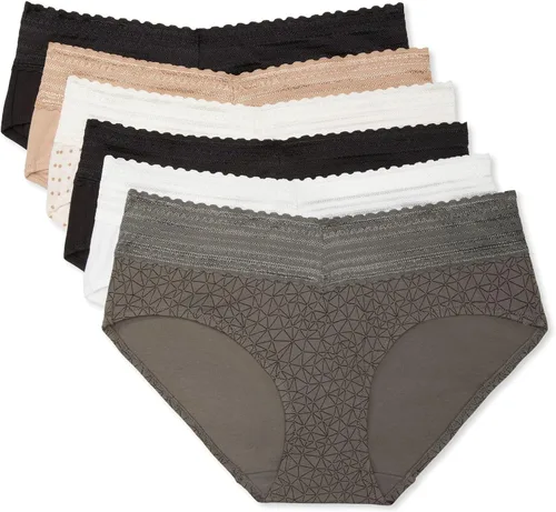 Vista 6 de Warner's Blissful Benefits para mujer, paquete de 6 pantaletas hipster de algodón con cintura cómoda sin excavaciones y encaje Ru2266w Gris oscuro