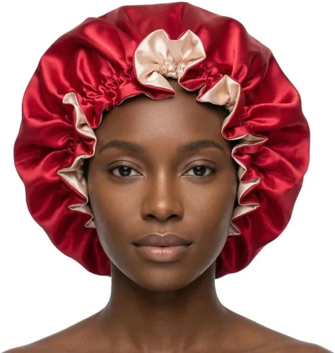 Vista 25 de Gorro de pelo para dormir, gorro de noche con clip ajustable, gorro reversible para el cabello para mujer, gorro de satén de seda