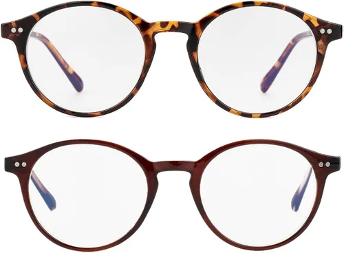 Vista 15 de Gleyemor Blue Light Glasses for Men Women, Vintage Round Frame Eyeglasses Leopardo