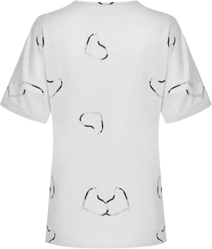 Vista 3 de Camiseta de manga corta con estampado de corazón para mujer, con un hombro descubierto, informal, con tiras