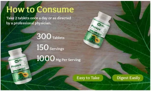 Vista 5 de Cápsulas de extracto de hoja de papaya (tabletas) - 300 píldoras, 150 porciones, 1000 mg, apoya la inmunidad plaquetaria y la digestión