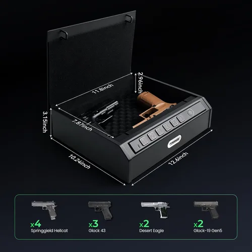 Vista 9 de Caja fuerte biométrica para pistola, se adapta a 2 pistolas de tamaño Negro