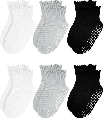 Vista 10 de Calcetines con volantes para niñas – Calcetines antideslizantes con puños – Calcetines de algodón suave con volantes para interiores