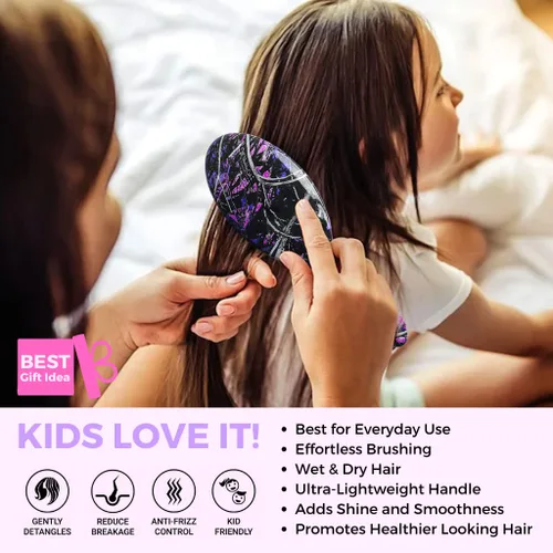 Vista 4 de ZEVGANI MuddyGirl - Cepillo desenredante de cerdas ultrasuaves para mujeres y niños, cepillo desenredante para cabello grueso, rizado, fino, largo