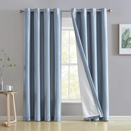 Vista 10 de HLC.ME Jefferson - Cortinas ligeras de seda sintética semitransparente con forro de microfibra y ojales para ventana de dormitorio, comedor y sala