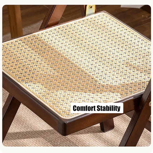 Vista 6 de KISKIS Sillas plegables de ratán de madera, portátil, ahorro de espacio, silla de comedor para balcón, sala de estar, con asiento elástico de malla