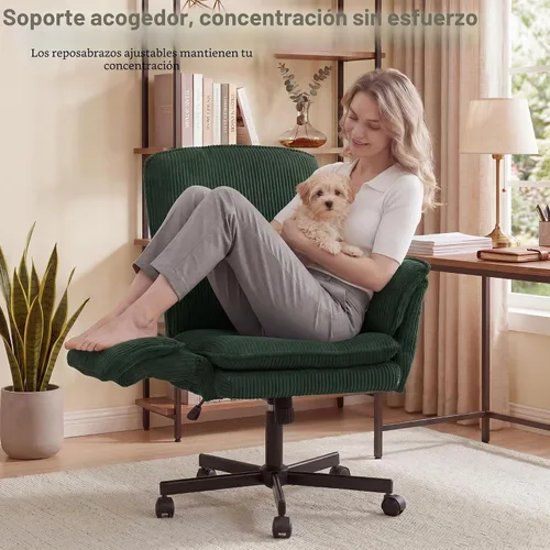 Vista 11 de Silla Criss Cross con ruedas y reposabrazos, cómoda silla de escritorio Verde