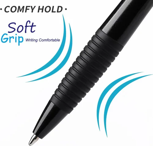 Vista 3 de Bolígrafos A Granel, Paquete de 60 Bolígrafos de Punta Esférica Negros con Agarre Slimster, Tinta Negra 1.0mm Punta Media Escritura Suave