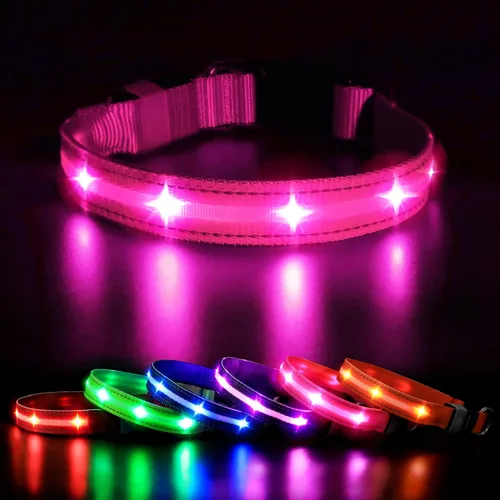 Vista 9 de MASBRILL Collar de perro con luz LED - Recargable, resistente al agua, intermitente, collar brillante para caminar por la noche