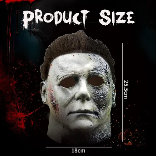 Vista 4 de Michael Myers - Máscara original de miedo para adultos máscara de látex de Halloween 2021 para cosplay graduación disfraz de Michael Myers 2021-negro