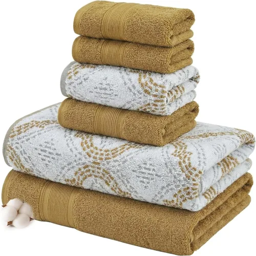 Vista 13 de Modern Threads Amaris - Juego de 6 toallas reversibles de jacquard teñido con hilo, toallas de baño, toallas de mano y paños de lavado