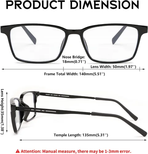 Vista 6 de FEISEDY Ligero TR90 Flexible Titanium B Rectángulo Gafas De Lectura Anti-Azul Luz Gafas B0018