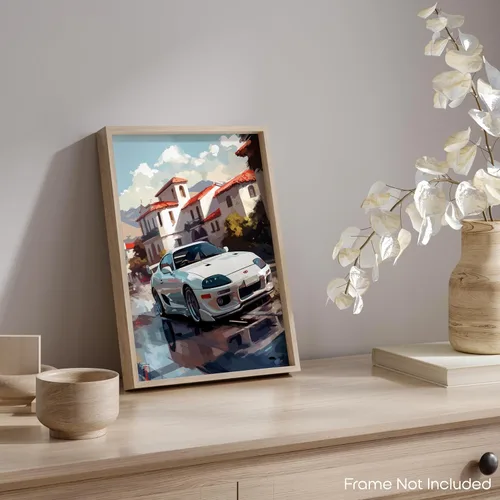 Vista 5 de Inspirational Wall Art Co. - Contorneado Póster Toyota Supra 1994 - Póster de coche para habitación de niños - Decoración de pared de coche