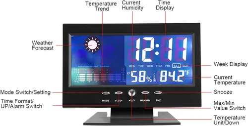 Vista 5 de Reloj digital, pantalla digital de temperatura y humedad con alarma, 12/24 horas conmutable para actividades y regalos