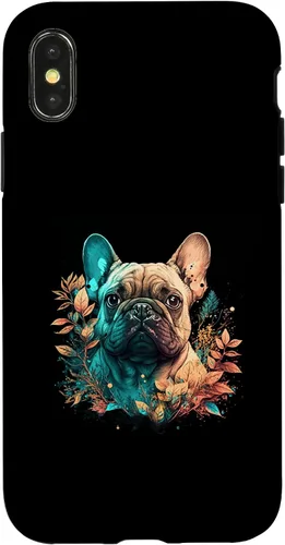 Vista 4 de iPhone 15 Bulldog francés Lindo perro hermoso flores niña Frenchie caso