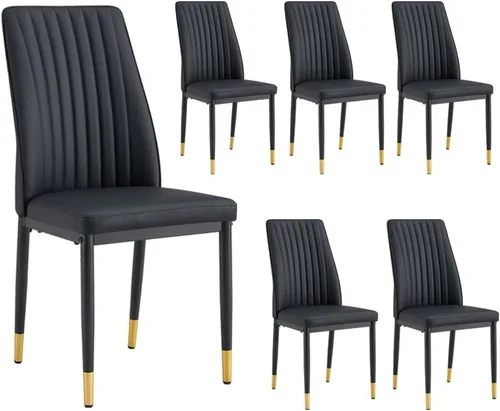 Vista 14 de Sillas de Metal Negro, Juego de 4 Sillas de Comedor Modernas con Cuero Sintético PU y Patas Cromadas de Alto Respaldo para Comedor, Cocina, Sala