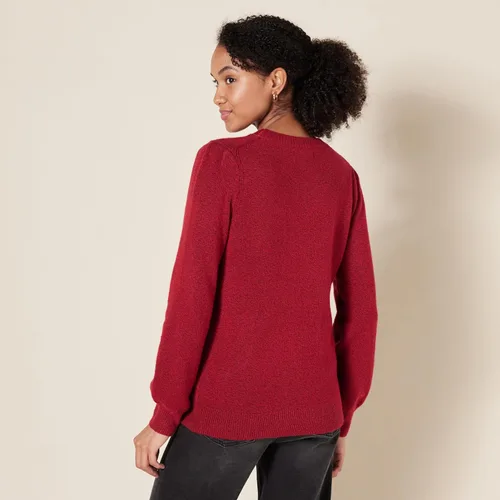Vista 3 de Tienda Essentials - Suéter de cuello redondo con hombros plisados suave al tacto para mujer