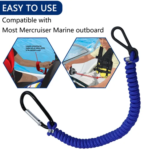 Vista 2 de 8M0092850 - Cordón para interruptor de muerte de barco, repuesto para barco Mercruiser Marine Boat, interruptor de seguridad de amarre de barco, 54