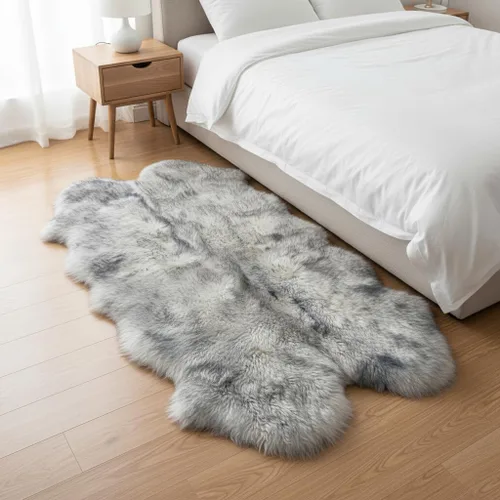 Vista 32 de Alfombra de Piel de Oveja Genuina Azul Playa de 2x3 pies, Alfombra de Acento de Piel Real Suave de Una Sola Piel para Silla, Funda de Asiento