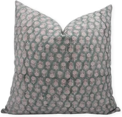 Vista 10 de Fundas de almohada de lino grueso con estampado de bloques, 14x14 pulgadas, fundas de almohada vintage hechas a mano para sofá y sofá, funda