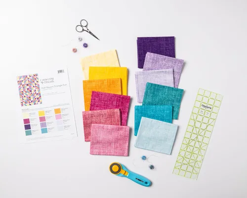 Vista 2 de Kit de costura triangular para principiantes El kit contiene 12 cuartos gruesos de tela 100% algodón, hace una colcha de 40.5 x 56.5 pulgadas