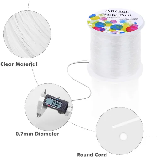 Vista 4 de Anezus Cuerda elástica para pulseras, cordón elástico de 0.028 in para hacer joyas, cuentas y manualidades