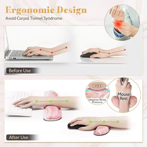 Vista 5 de Gimars Juego Mejorado Ampliado de Almohadilla de Apoyo para Muñeca de Teclado de Espuma Viscoelástica de Gel, Diseño Ergonómico Cómodo