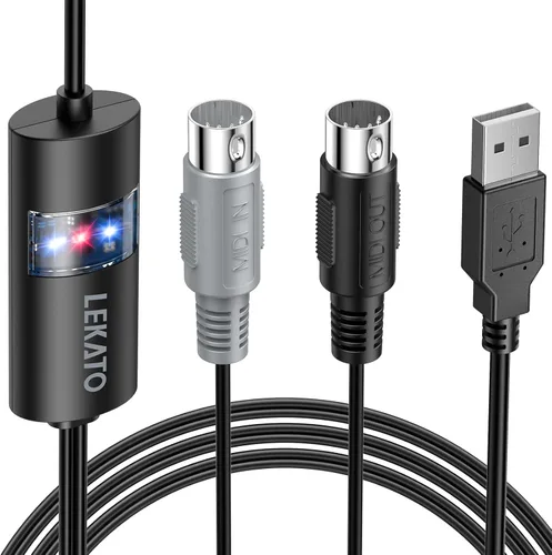Vista 12 de LEKATO Cable MIDI, MIDI a USB C, interfaz MIDI tipo C con conexión de entrada y salida, teclado/sintetizador para edición de grabación, cable