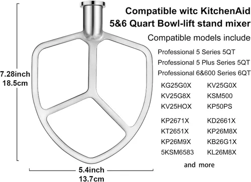 Vista 4 de Batidor plano de paleta de acero inoxidable para ayuda de cocina de 5 cuartos Plus y 6 cuartos de galón, soporte de elevación, accesorios de ayuda