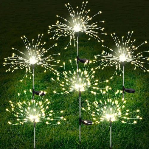 Vista 10 de FOOING 4 luces solares de jardín, luces solares de fuegos artificiales, 480 luces LED solares de cadena de 2 modos de luces solares parpadeantes