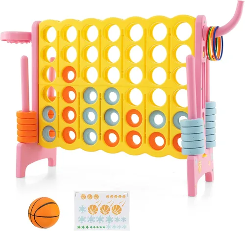 Vista 12 de Costzon Giant 4 en una fila, Jumbo 4 a puntuación, juego gigante con aro de baloncesto, lanzamiento de anillos, deslizador de liberación rápida, 42